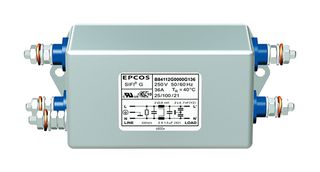 TDK B84112G0000G125 Power Line Filter, General Purpose, 250 VAC, 25 A, Single Phase, 1 Stage, Chassis Mount