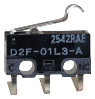 OMRON ELECTRONIC COMPONENTS D2F-01L3-A Microswitch, Ultra Subminiature, Simulated Roller Lever, SPDT, PC Pin, Right Angle, 100 mA, 30 V