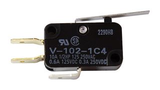 OMRON ELECTRONIC COMPONENTS V-102-1C4 BY OMI Microswitch, Miniature, Hinge Lever, SPDT, Quick Connect, 10 A