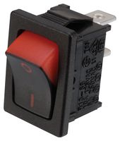 MULTICOMP PRO MP004577 翘板开关, SPST, 16 A, 125VAC, 黑色, 红色, 面板安装, 开-关, 快速连接, 13 mm x 19.8 mm