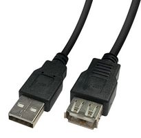 VIDEK 2490-3BK USB线缆, A型插头至A型插座, 3 m, 9.8 ft, USB 2.0, 黑色