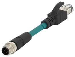 TE CONNECTIVITY TCD1473A201-001 传感器电缆, D编码, M12 插头, RJ45 插头, 4路, 500 mm, 19.7 "