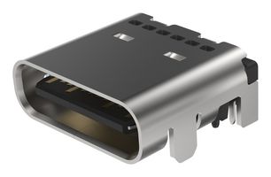 GCT USB4080-03-A 连接器, USB, 5A, 48V, 240W, USB C, USB 3.2, 插座, 24 路, 表面安装, 通孔安装, 水平
