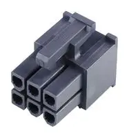 MOLEX 39-03-9062 Connector Housing, Black, Mini-Fit Jr. 5557 Series, Receptacle, 6 Ways, 4.2 mm