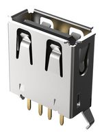 GCT USB1040-GF-L-B USB Connector, USB Type A, USB 2.0, Receptacle, 4 Ways, Through Hole Mount, Vertical