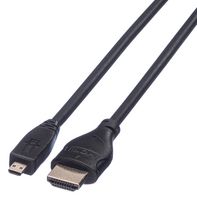 ROLINE 11.44.5581 音频/视频电缆组件, HDMI A型插头, 微型HDMI D型插头, 6.6 ft, 2 m, 黑色