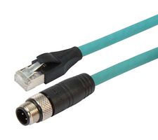 L-COM TRG504-T4T-1M 传感器电缆, M12 插头, RJ45 插头, 4路, 1 m, 3.3 ft, TRG504-T4T Series