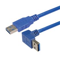 L-COM CA3A-90DA-03M USB线缆, A型插头至A型插头, 300 mm, 11.8 ", USB 3.0, 浅蓝