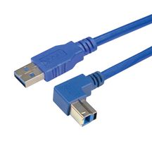 L-COM CA3A-90DB-03M USB Cable, Type A Plug to Type B Plug, 300 mm, 11.8 ", USB 3.0, Blue