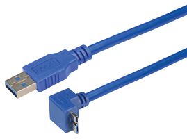 L-COM CA3A-90UMICB-03M USB Cable, Type A Plug to Micro Type B Plug, 300 mm, 11.8 ", USB 3.0, Blue