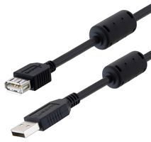 L-COM U2A00017-3M USB Cable, Type A Plug to Type A Receptacle, 3 m, 9.8 ft, USB 2.0, Black