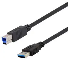 L-COM U3A00013-03M USB线缆, A型插头至B型插头, 300 mm, 11.8 ", USB 3.0, 黑色