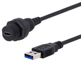 L-COM U3A00026-1M USB Cable, Type A Plug to Type C Receptacle, 1 m, 3.3 ft, USB 3.0, Black