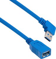 L-COM U3A00048-03M USB线缆, A型插座至90°A型插头, 300 mm, 11.8 ", USB 3.0, 浅蓝