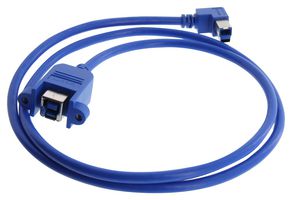 L-COM U3A00102-05M USB线缆, 90° B型插头至B型插座, 500 mm, 19.7 ", USB 3.0, 浅蓝