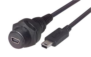 L-COM WPUSBMB5X-05M USB Cable, Mini Type B Plug to Mini Type B Receptacle, 500 mm, 19.7 ", USB 2.0, Black