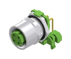 AMPHENOL CONEC 43-01229 传感器连接器, M12, 母, 4路, PCB插座, 直角面板安装