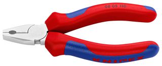 KNIPEX 08 05 110 Pliers, Combination, 110mm Overall Length, Cutting Edges, Two Colour Dual Component Handles