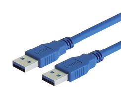 L-COM CAU3AA-2M USB Cable, Type A Plug to Type A Plug, 2 m, 6.6 ft, USB 3.0, Blue