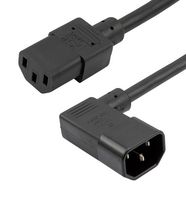 L-COM PPA00021-3F Mains Power Cord, 90° IEC 60320 C14 to IEC 60320 C13, 914.4 mm, 15 A, 250 V, Black