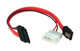 L-COM CASSA-8 计算机电缆, Slim SATA 13路插座, SATA 7位插座,带锁定,4路插头电源连接器, 8 ", 203.2 mm, 红色, 黑色