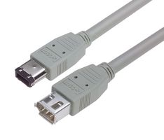 L-COM CSM94X-2M Computer Cable, IEEE 1394 FireWire Plug, 6 Way, IEEE 1394 FireWire Socket, 6 Way, 6.6 ft, 2 m
