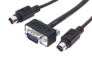 L-COM CTLKVMM-10T Audio / Video Cable Assembly, HD-15 Plug + 2x Mini-DIN Plug, 6 Position