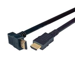 L-COM HDRA3-1 Audio / Video Cable Assembly, HDMI Plug, 90°, HDMI Plug, 3.3 ft, 1 m, Black, HDRA3 Series