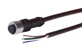 L-COM M12FOE5A-1 Sensor Cable, M12 Receptacle, Free End, 5 Positions, 1 m, 3.3 ft, M12FOE5A Series