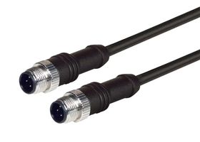 L-COM M12M124D-0.5 Sensor Cable, M12 Plug, M12 Plug, 4 Positions, 500 mm, 19.7 ft, M12M124D Series