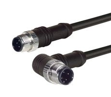L-COM M12M12R4D-0.5 传感器电缆, M12 插头, 90° M12插头, 4路, 500 mm, 19.7 ft, M12M12R4D Series