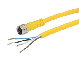 L-COM TRG425-C4Y-5M Sensor Cable, M8 Receptacle, Free End, 4 Positions, 5 m, 16.4 ft, Brad, Nano-Change Series
