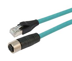 L-COM TRG506-T4T-10M 传感器电缆, M12 插座, RJ45 插头, 4路, 10 m, 32.8 ft, TRG506-T4T Series