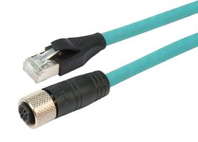 L-COM TRG506-T4T-1M 传感器电缆, 编码D, M12 插座, RJ45 插头, 4路, 1 m, 3.3 ft, TRG506-T4T Series