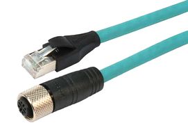 L-COM TRG506-T4T-3M 传感器电缆, 编码D, M12 插座, RJ45 插头, 4路, 3 m, 9.8 ft, TRG506-T4T Series