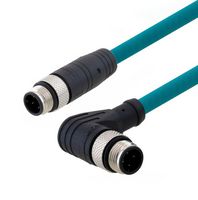 L-COM TRG507-T4T-10M Sensor Cable, D Coded, M12 Plug, 90° M12 Plug, 4 Positions, 10 m, 32.8 ft, TRG507-T4T Series