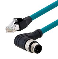 L-COM TRG508-T4T-2M 传感器电缆, 编码D, 90° M12插头, RJ45 插头, 4路, 2 m, 6.6 ft, TRG508-T4T Series