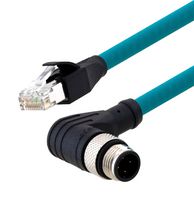L-COM TRG508-T4T-5M 传感器电缆, 编码D, 90° M12插头, RJ45 插头, 4路, 5 m, 16.4 ft, TRG508-T4T Series