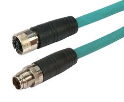 L-COM TRG608-T6T-1M 传感器电缆, X编码, M12 插头, M12 插座, 8路, 1 m, 3.3 ft, TRG608-T6T Series