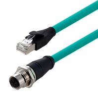 L-COM TRG611-T6T-10M Sensor Cable, X Coded, M12 Receptacle, RJ45 Plug, 8 Positions, 10 m, 32.8 ft, TRG611-T6T Series