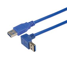 L-COM CA3A-90DA-5M USB线缆, A型插头至90° A型插头, 5 m, 16.4 ft, USB 3.0, 浅蓝
