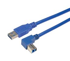 L-COM CA3A-90DB-2M USB Cable, Type A Plug to 90° Type B Plug, 2 m, 6.6 ft, USB 3.0, Blue