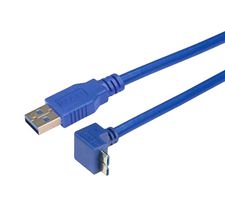 L-COM CA3A-90DMICB-03M USB Cable, Type A Plug to 90° Micro Type B Plug, 300 mm, 0.98 ft, USB 3.0, Blue