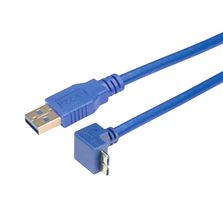 L-COM CA3A-90DMICB-1M USB Cable, Type A Plug to 90° Micro Type B Plug, 1 m, 3.28 ft, USB 3.0, Blue