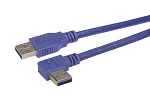 L-COM CA3A-90LA-3M USB线缆, A型插头至90° A型插头, 3 m, 9.8 ft, USB 3.0, 浅蓝