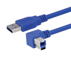 L-COM CA3A-90LB-2M USB线缆, A型插头至90° B型插头, 2 m, 6.6 ft, USB 3.0, 浅蓝