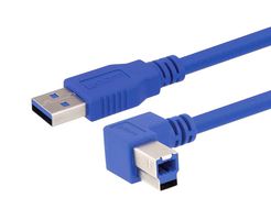 L-COM CA3A-90LB-3M USB线缆, A型插头至90° B型插头, 3 m, 9.8 ft, USB 3.0, 浅蓝