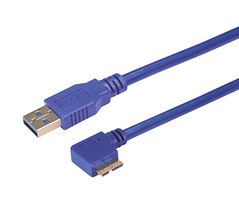 L-COM CA3A-90LMICB-03M USB Cable, Type A Plug to 90° Micro Type B Plug, 300 mm, 0.98 ft, USB 3.0, Blue