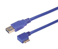 L-COM CA3A-90LMICB-1M USB Cable, Type A Plug to 90° Micro Type B Plug, 1 m, 3.28 ft, USB 3.0, Blue