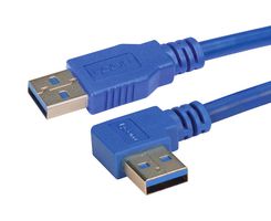 L-COM CA3A-90RA-1M USB Cable, Type A Plug to 90° Type A Plug, 1 m, 3.3 ft, USB 3.0, Blue